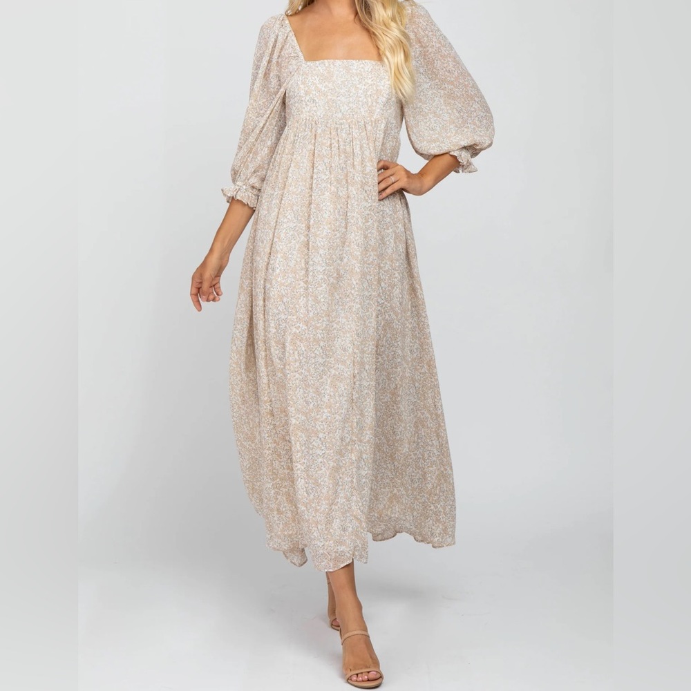 Beige and blue chiffon printed Dress
